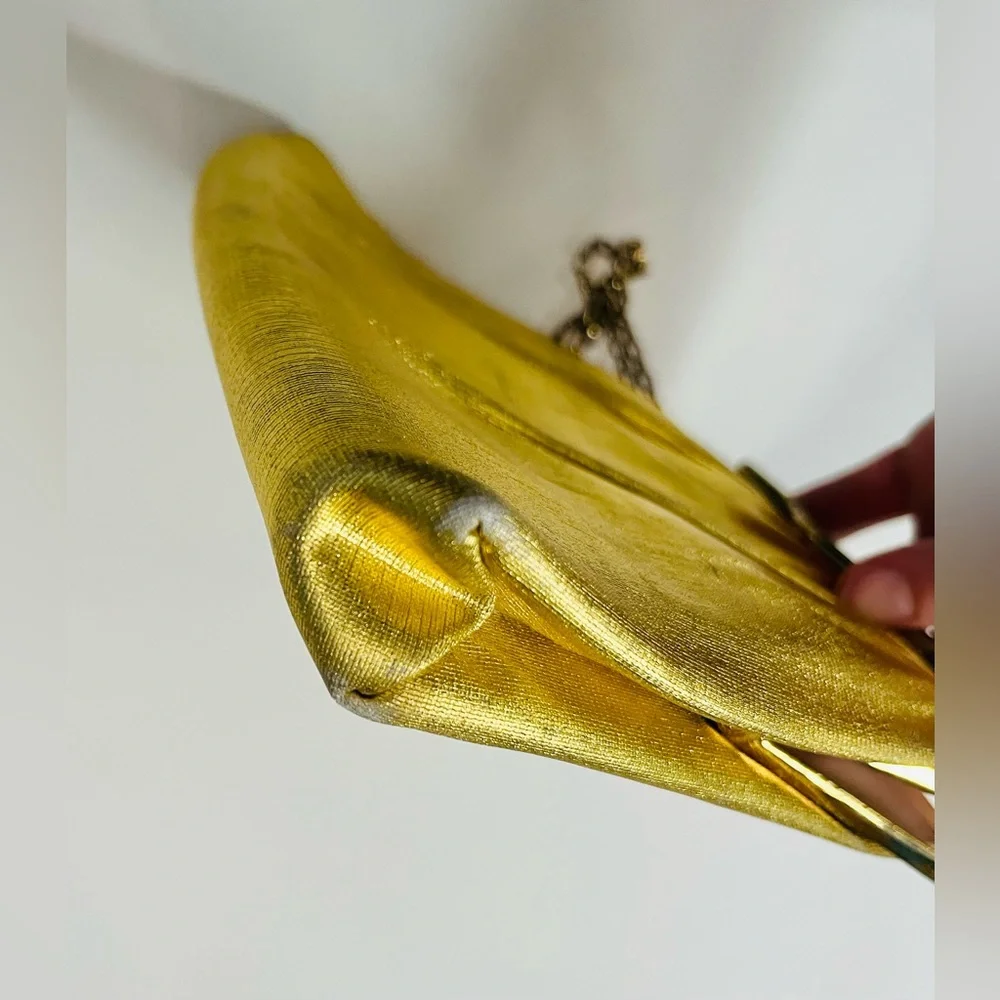 Vintage HL Harry Levine U.S.A. Evening Bag Gold Lame Clutch Purse Handbag